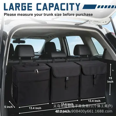 3-in-1 Car Trunk Storage Bag, Seat Back Hanging Organizer, Large Capacity Oxford Cloth - 2
