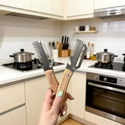 Multifunctional Onion Cutter with Wooden Handle and Bottle Opener, 2-in-1