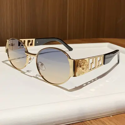 2026 Metal Oval Frame Sunglasses, Retro Hollow Temple Design - 11