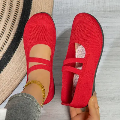 Kadın Uçan Örgü File Üst Düz Taban Loafer Ayakkabı Rahat Slip-On