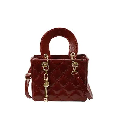 Textured Diamond-Quilted Women's Small Square Handbag - 12