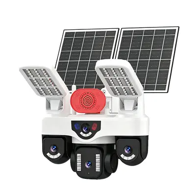 Outdoor Quad-Camera PTZ Camera Head with Dual-Board Charging, Day and Night Full Color, Two-Way Voice, Orchard Construction Site Security Monitoring
