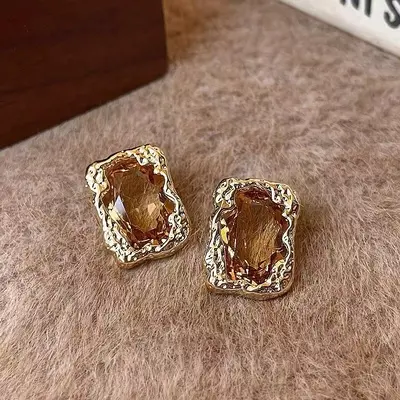 Fransız Vintage Küpe Karamel Kehribar Renkli Boncuklu - 4