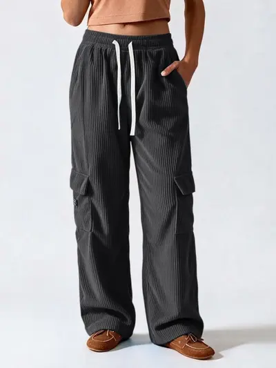 Damen-Cordhose im Retro-Stil mit vertikalen Streifen, weit geschnitten