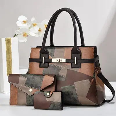 Three-Piece Women's Bag Set: Handbag, Shoulder and Crossbody Bag - 3