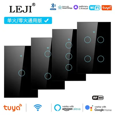 Tuya Smart Switch US/AU Standard Alexa Voice Control Single Neutral Fire Universal WiFi Smart Switch Panel