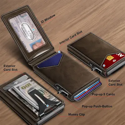 Men's Bi-Fold Metal Flip Wallet with RFID Blocking Card Holder - 4