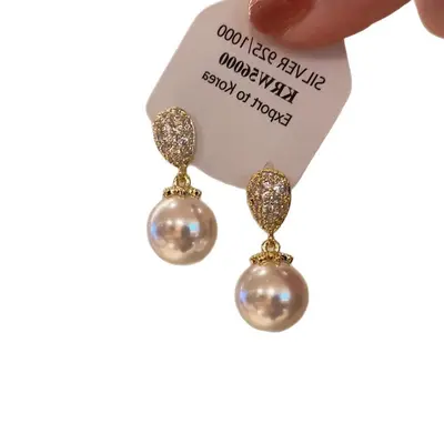 Pearl earrings, S925 silver studs, zircon accents