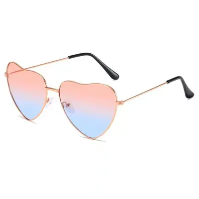 Heart-Shaped Retro Sunglasses, Metal Frame, Ocean Pattern Lenses, Party Glasses - 11