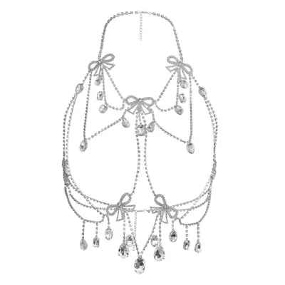 Multi-Layer Bow Full Rhinestone Bikini Chest Chain, Body Chain