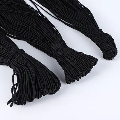 High-Elasticity Round Rubber Band, Black, Latex Core Drawstring Cord - 7