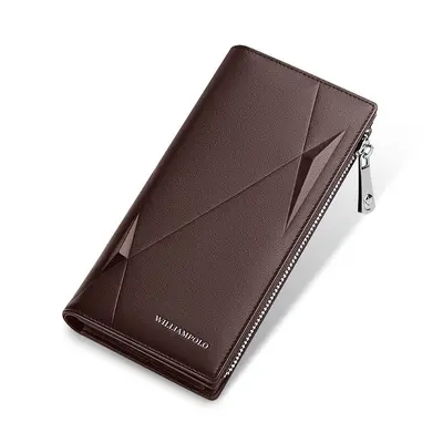 Men's Genuine Leather Long Wallet, Zipper, 19 Card Slots - 8