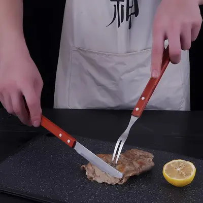 Paslanmaz çelik kuzu bıçak ve çatal seti, barbekü