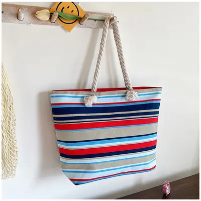Canvas-Achseltasche im ethnischen Stil mit Hanfseil-Griff - 12