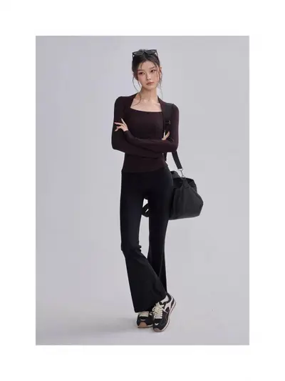 Damen Langarm-Yoga-Oberteil mit Brustpolster, Herbst und Winter - 4