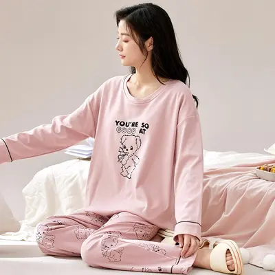 Kadın %100 pamuklu pijama takımı, sonbahar-kış - 7