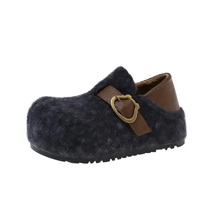 Women's Leopard Print Plush Slip-On Shoes, Fleece-Lined - 8