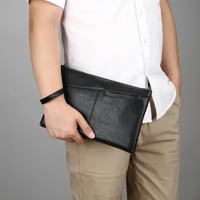 Men's Business Clutch Bag, Large Capacity Soft Leather Envelope Bag - 3