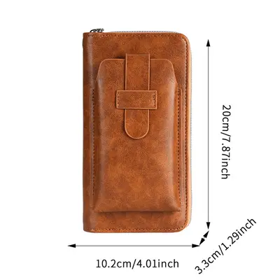 Men's Long Leather Wallet, Multi-Card Slots, 2-in-1 with Zip and Phone Pocket - 6
