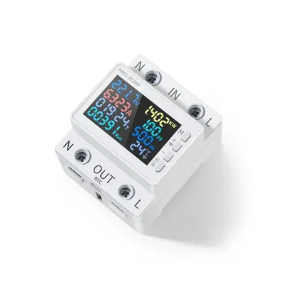 Guide Rail AC Digital Voltage and Ammeter, 170-300V/63A, Overcurrent Protection