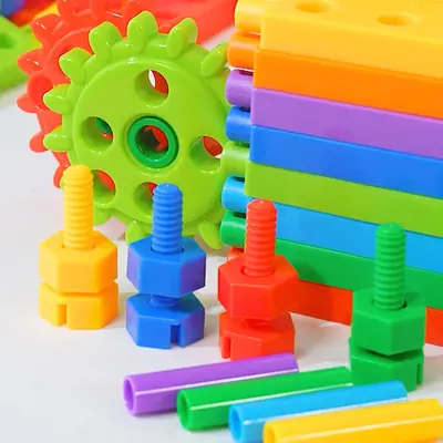 Children's Plastic Building Blocks, Round Tubes and Blocks, Screw and Nut, Educational - 4