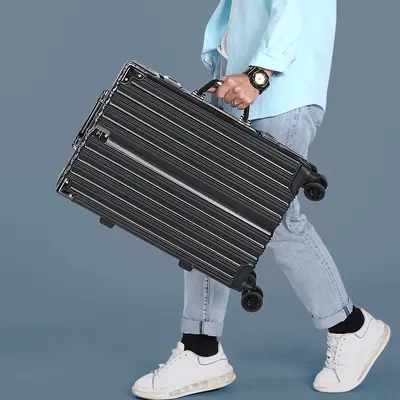 Güçlü ve dayanıklı alüminyum çerçeve bavul sessiz evrensel tekerlekli bavul kadın büyük kapasiteli moda öğrenci tekerlekli çanta 24 inç - 7