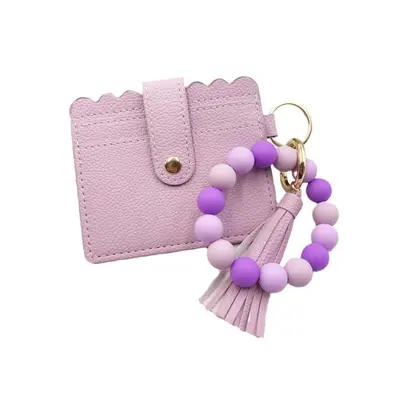 Silikonperlen-Armband mit Kartenhalter, Damenbrieftasche aus PU