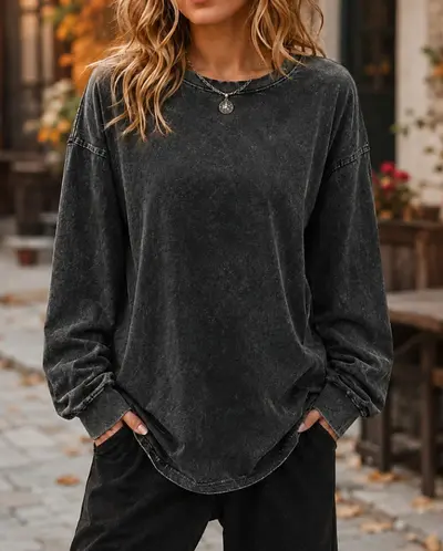 Langarm-Unterhemd aus Baumwolle mit Bündchen, unisex, Retro-Stil, 2026 - 12