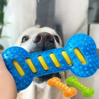 Squeaky Rubber Bone Dog Toy, Chew-Resistant for Large Dogs - 4