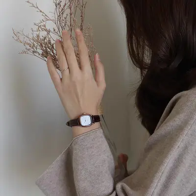 Korean-style quartz watch, leather strap, women's