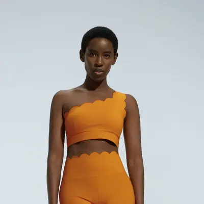 Single-Shoulder Ruffle Open-Back Yoga Set with Removable Cup Sports Bra - 9