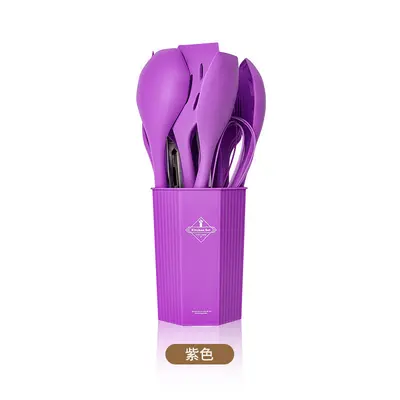 12-piece silicone kitchen utensil set with wooden handles, birchwood handle silicone kitchen tools, shovel spoon scraper spatula, cross-border silicone kitchen utensils - 9