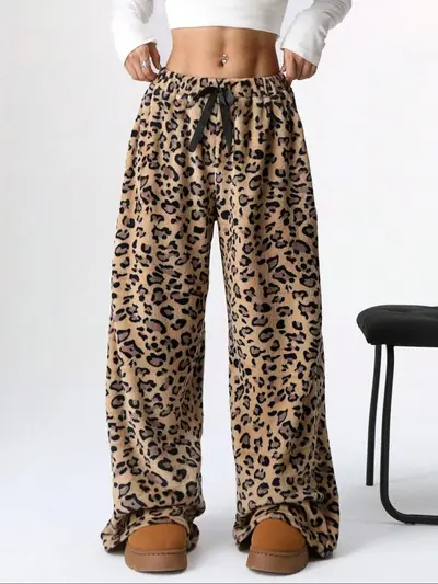 Leopard Print Long Wide-Leg Casual Pants - 8