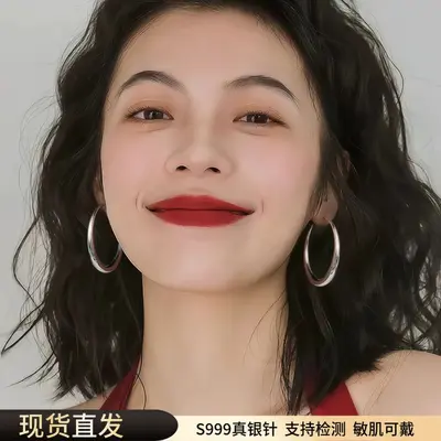 999纯银针圈圈耳环女轻奢高级感耳圈素圈耳夹耳钉大圆圈耳饰批发