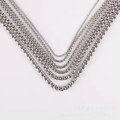 Quadratische Perlen-Halskette aus Titanstahl, quadratische Kette passend, Edelstahlkette, Mais-Charm-Kette, Herren-DIY-Zubehör, europäischer und amerikanischer Stil
