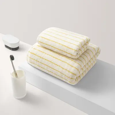 Cotton Towel Set Striped Thick Soft Antibacterial