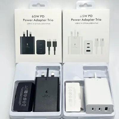 Samsung 65W Şarj Adaptörü Seti, Üç Portlu PD, AB, ABD ve İngiltere Fişli