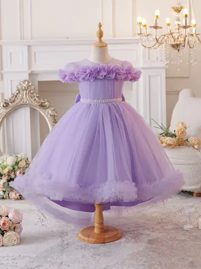 Mädchen-Prinzessinnenkleid mit Tüllrock und Blumenmuster, Geburtstagsparty