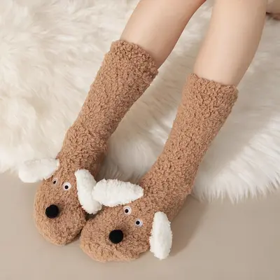 Thick Coral Fleece Lined Winter Indoor Slipper Socks - 7