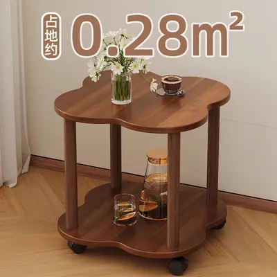 Retro Small Round Side Table, Movable, with Storage Shelf - 3