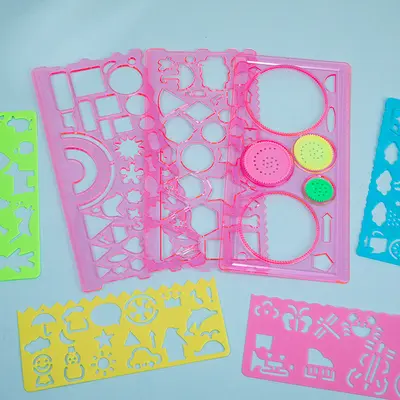 7 parçalı çocuk çizim şablonu seti, plastik geometri cetveli - 9
