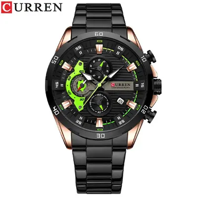 Curren 8402 erkek kuvars saati, su geçirmez, gece ışığı, çelik kayış - 7