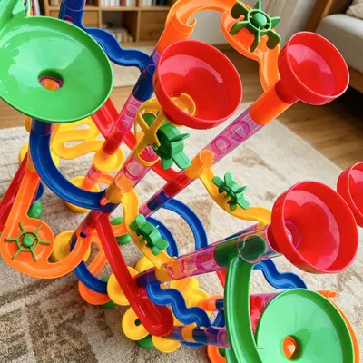 Ball Track Building Block Toy for Kids, Marble Run Pipe and Slide Set - 5