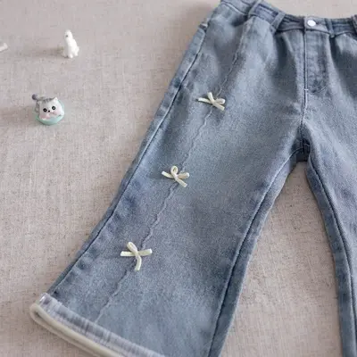 Girls' Denim Flared Jeans with Ruffle Trim, Spring Autumn 2026 - 4