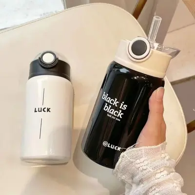 Minimalist Women's Insulated Cup with Straw, Large Capacity Student Water Bottle - 5