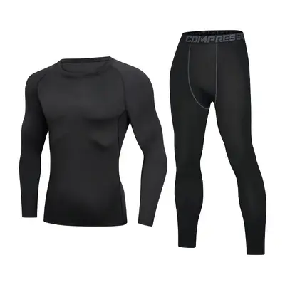Herren Schnelltrocknendes enges Sportset Langarm Langhose Laufen Fitness Trainingsbekleidung Hochelastisch Atmungsaktiv Outdoor Sportbekleidung