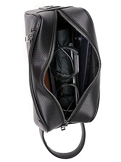 Men's Handbag with Fingerprint Lock, Litchi Grain and Coin Pocket - 6
