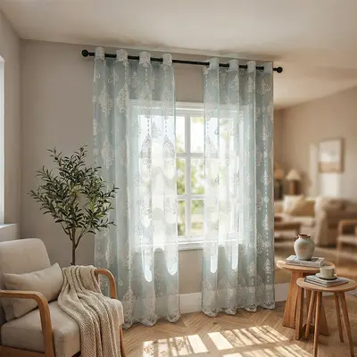 Nordic minimalist yarı karartma tül perde, katyonik renk bloklu, hazır - 4