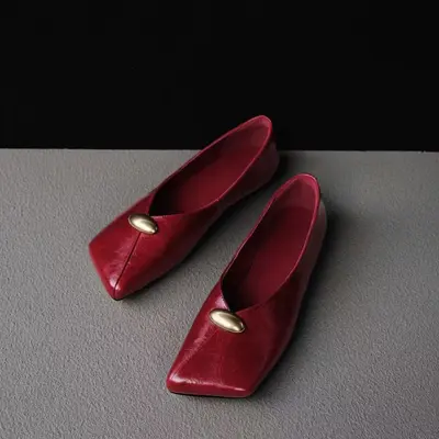 Genuine Leather Square-Toe Granny Shoes