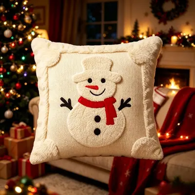 Amazon Weihnachts-Kissenbezug gesteppt kreativ Feiertagsatmosphäre Plüsch-Dekokissen Wohnzimmer Sofa Schlafzimmer Rückenkissen
